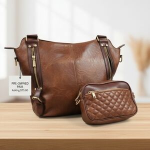 Elegant Brown Leather Handbag Set